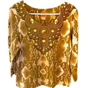 Ruby Rd Top, Sz M, 8, 10, Embellished, Sequins, Animal print, Snake Print